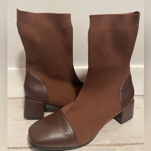 Women’s Brown Ribbed Knit Stretch Ankle Sock Boots Size 41 US 9.5